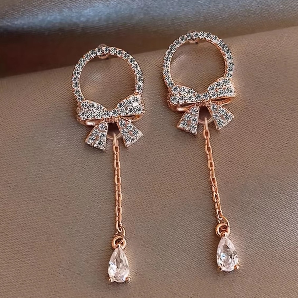 Bow Water Drop Pendant Stud Earrings Charm